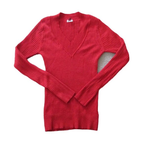 LEI Pullover V Neck Sweater Juniors Sz XXL Red Sparkle Glitter Long Sleeve Shirt - Picture 1 of 5
